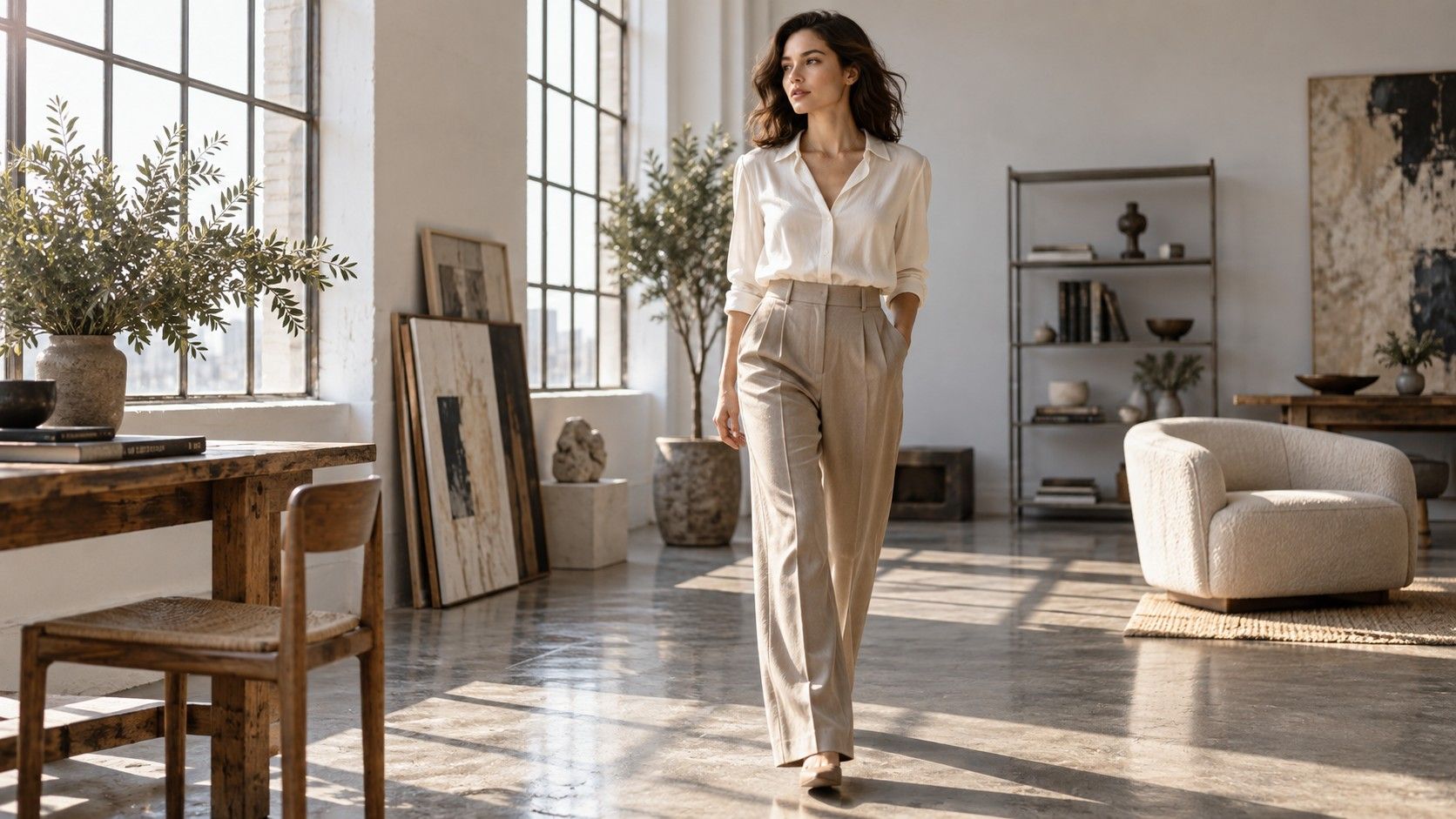 Woman styling a short torso and long legs outfit