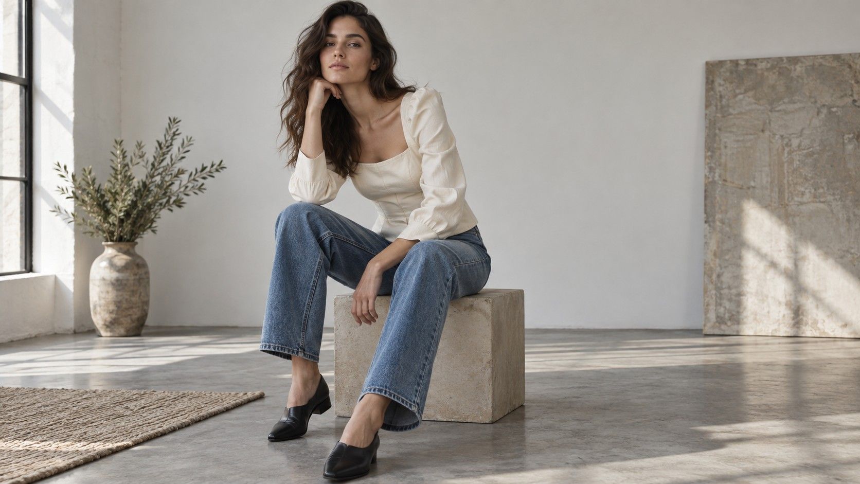 Rectangle body shape outfit with a softly defined waist